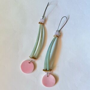 Green and pink dentalium shell earrings